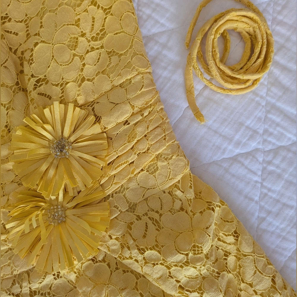 David's Bridal Lace Mini Dress in Color Sunbeam